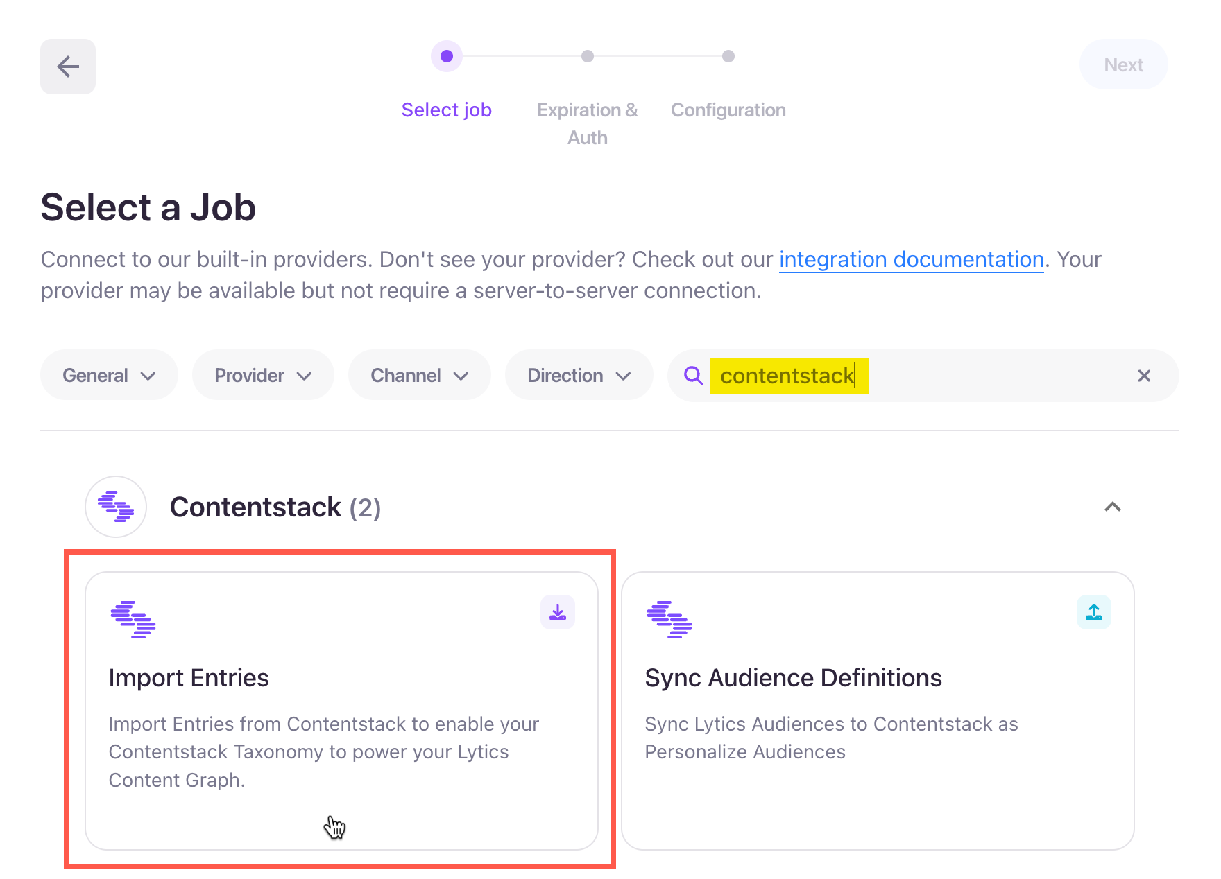 “Import Entries” and “Sync Audience Definitions” options