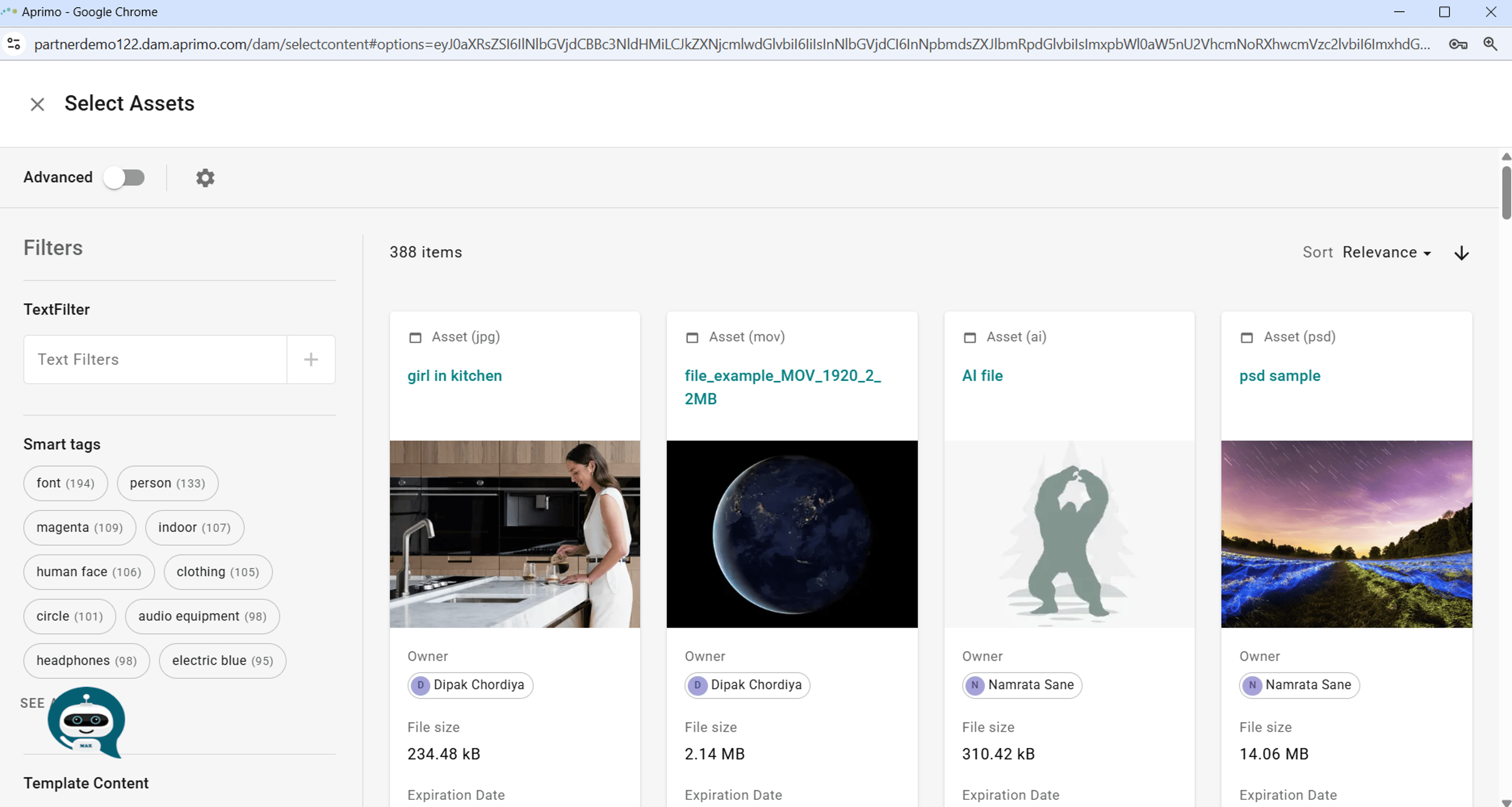 Aprimo-Selector Page