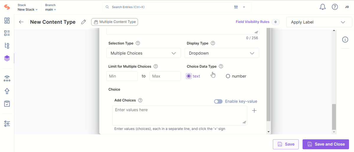 Choice Data Type | Properties of Data Types | Contentstack