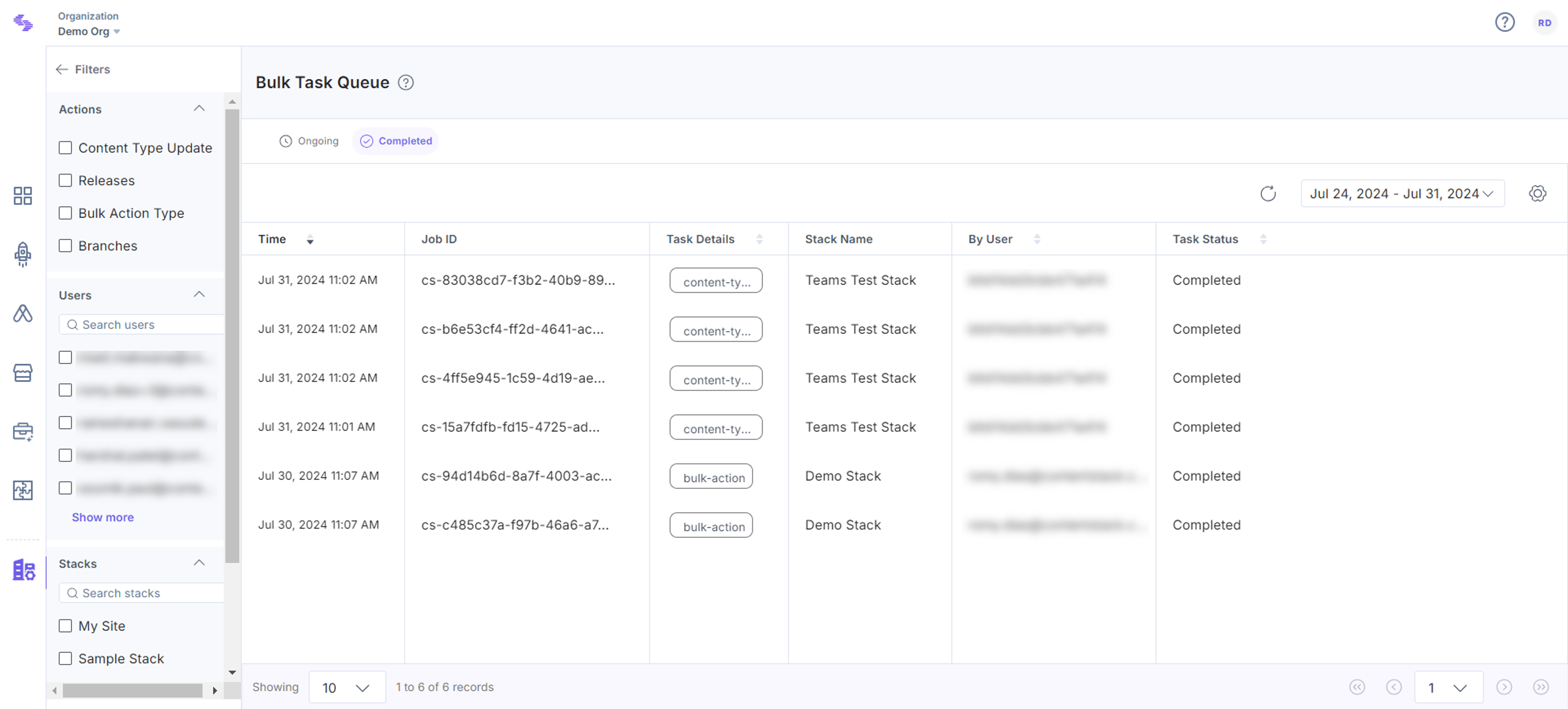 Bulk Task Queue tab in Org Admin settings