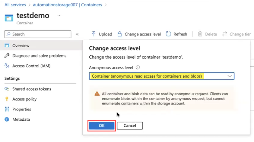 Azure_Blob_Storage_Connector_Containers_Change_access_level