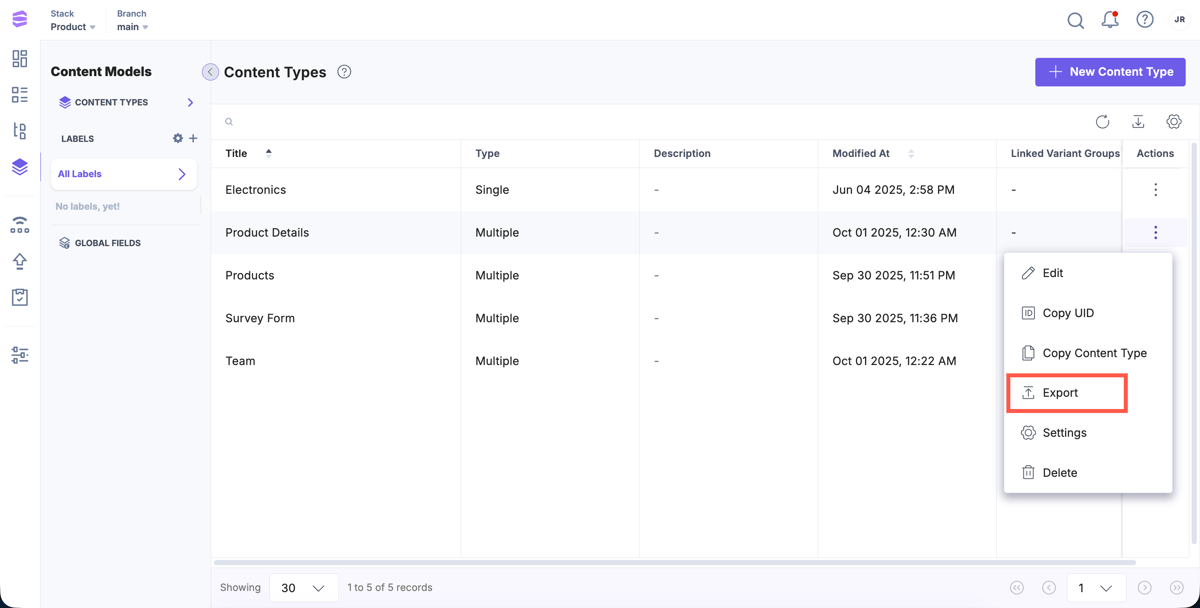 Export a Content Type | Contentstack