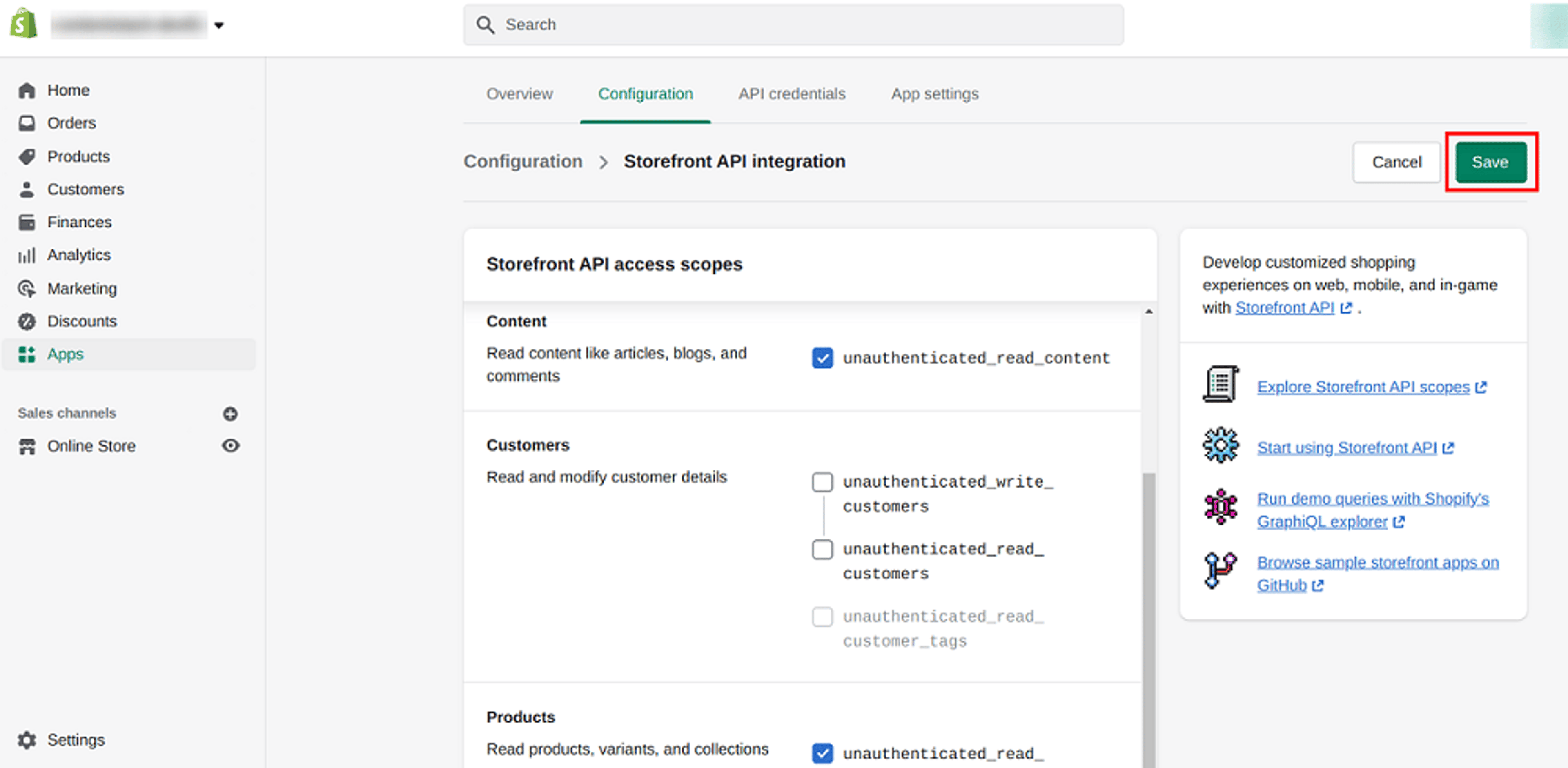 Shopify-Account-Save-Configuration