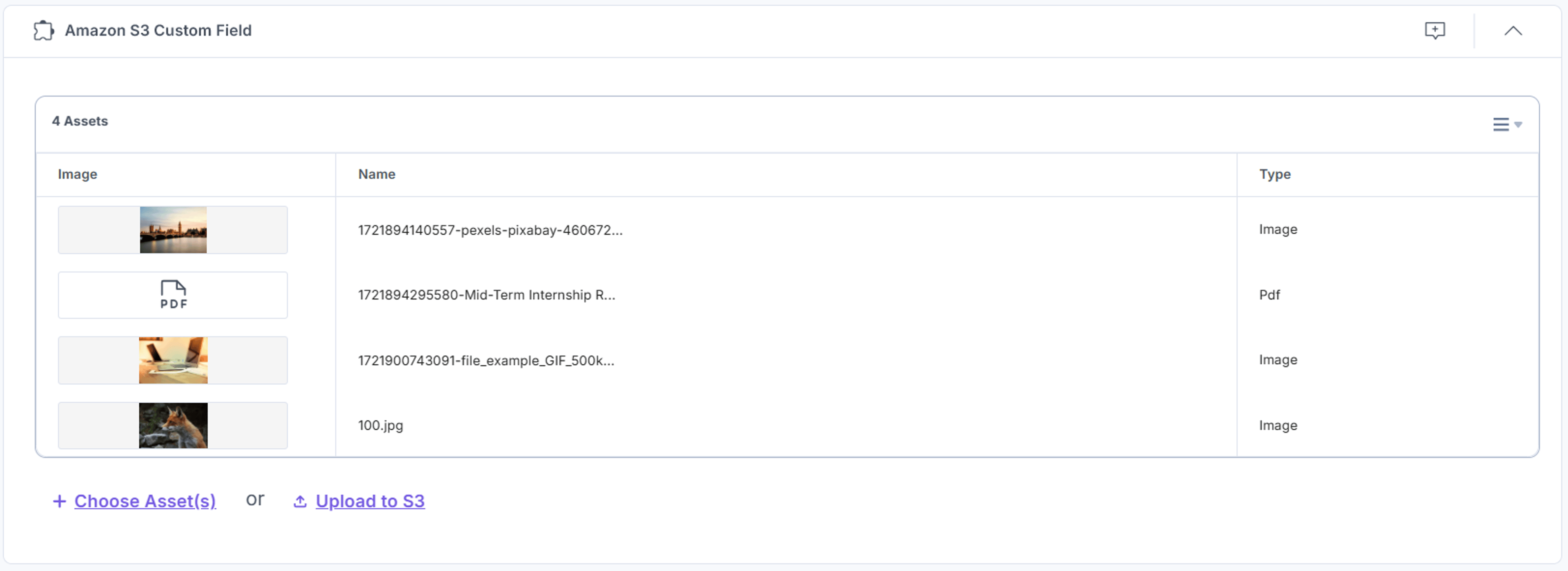 Amazon-S3-Custom-Field-Assests-In-List-View