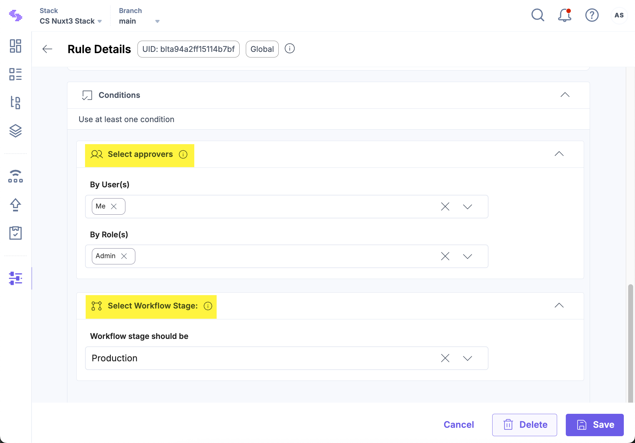 Save publish rule settings