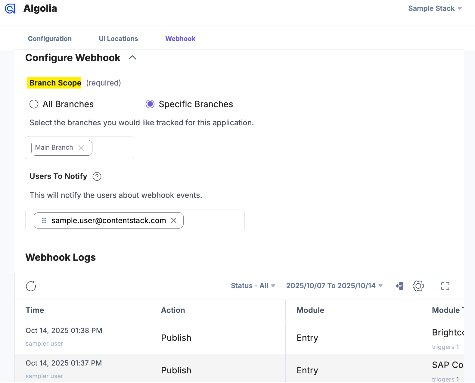 Algolia-Configuration-Webhooks