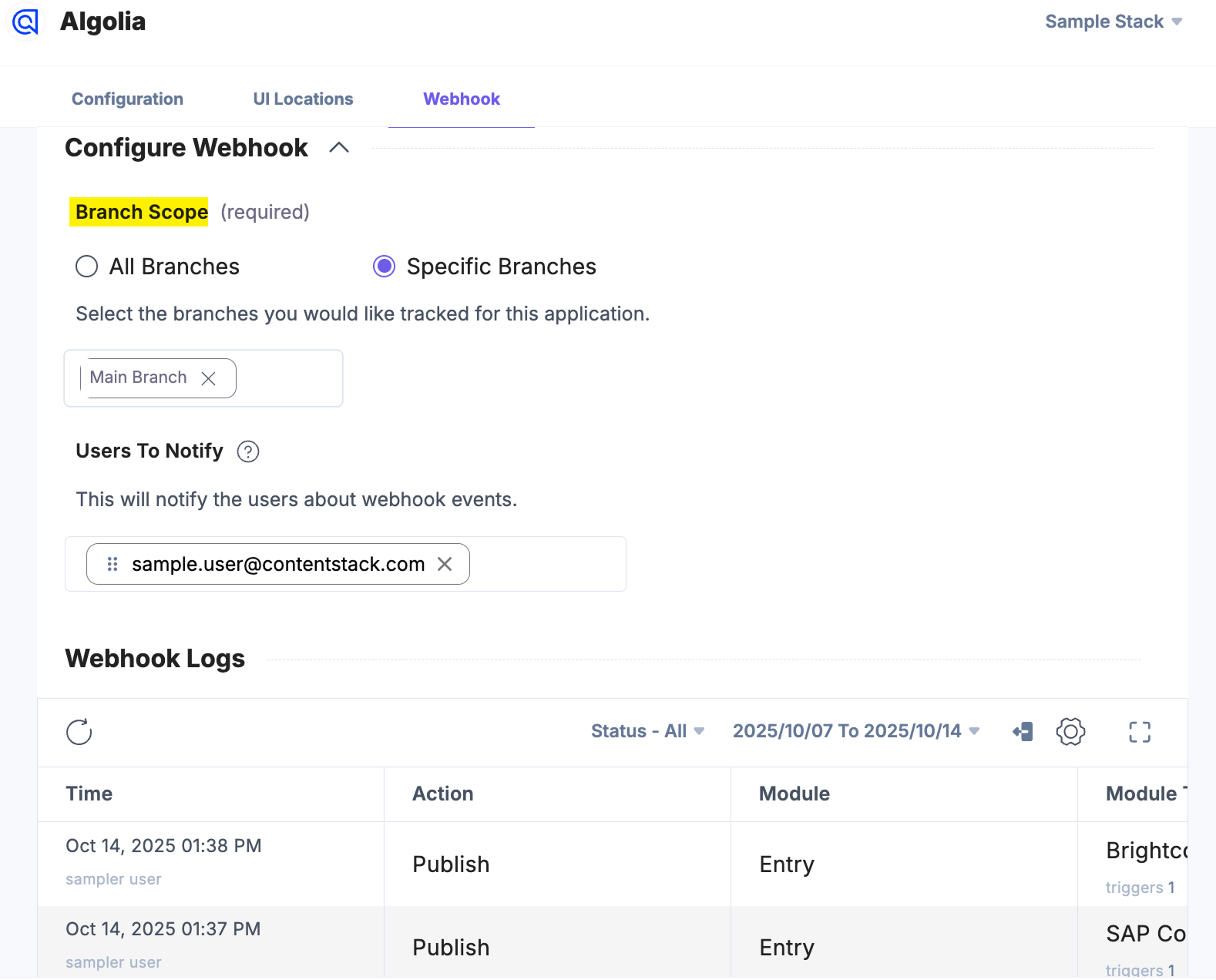Algolia-Configuration-Webhooks