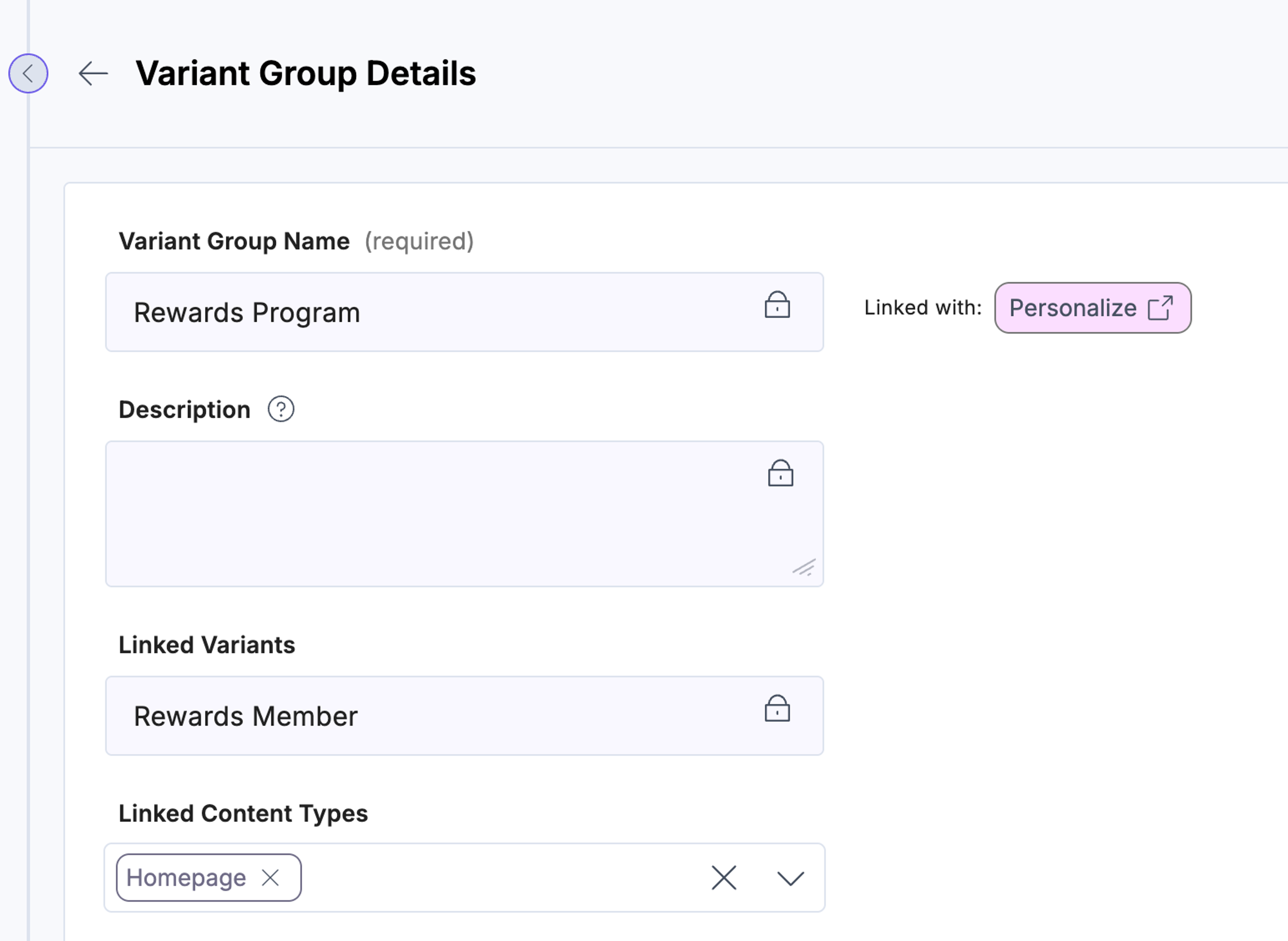 Linked Content Types field in a variant group