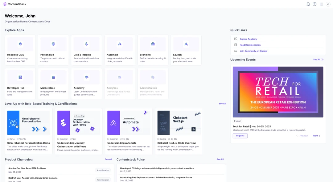 Contentstack Home and Top Navigation | Contentstack