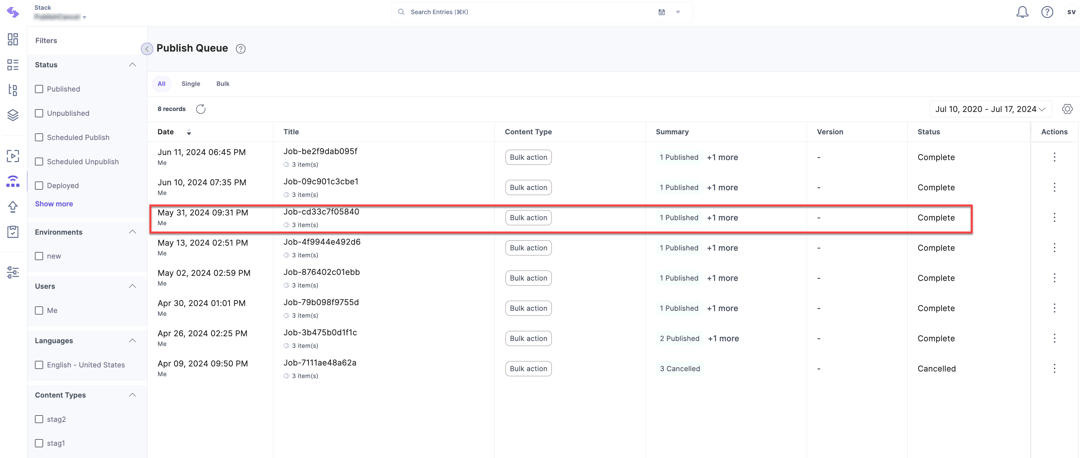 View Publish Status of Entries/Assets in Publish Queue | Contentstack
