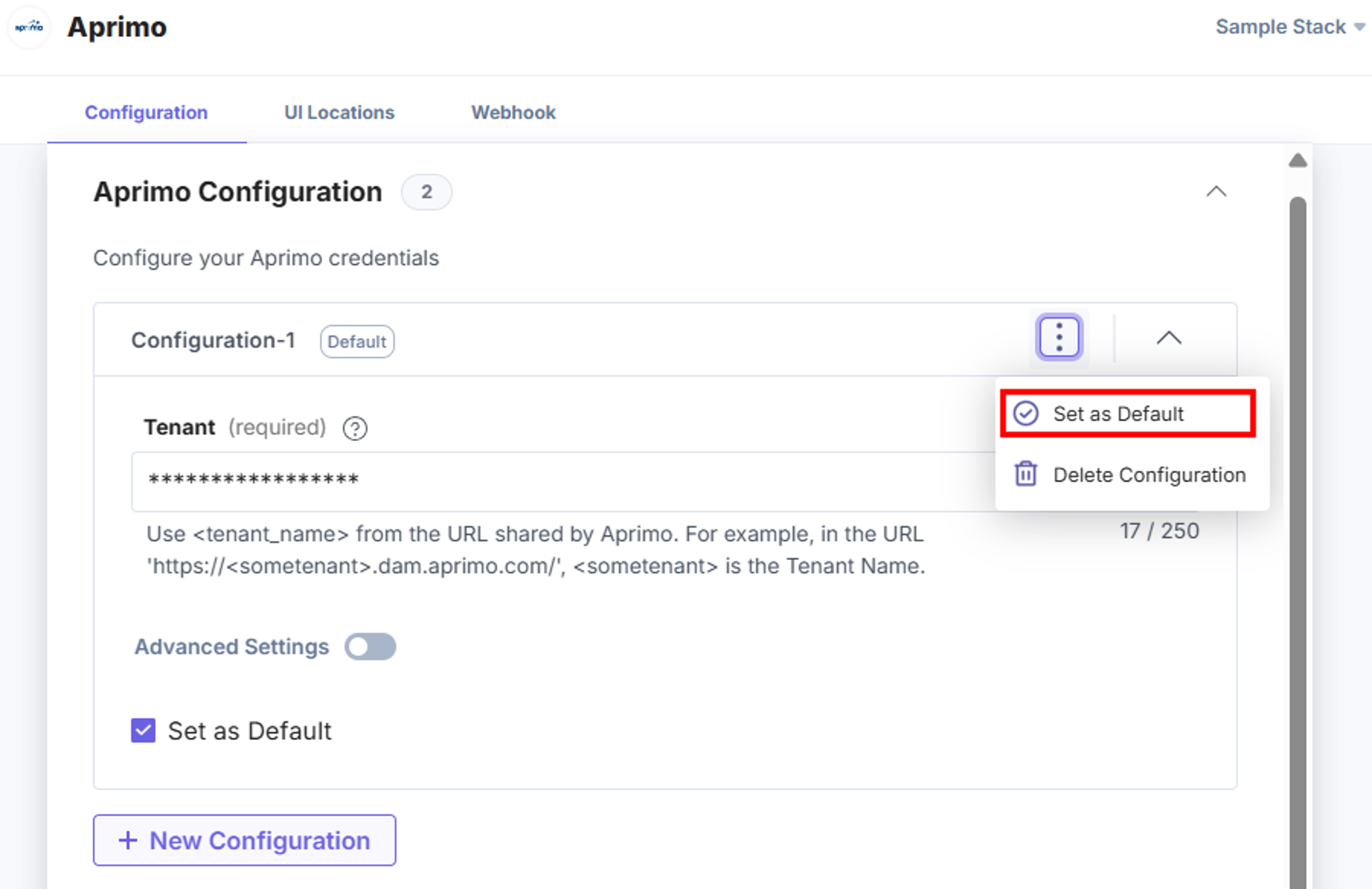 Aprimo-Configuration-Set-As-Default-Option