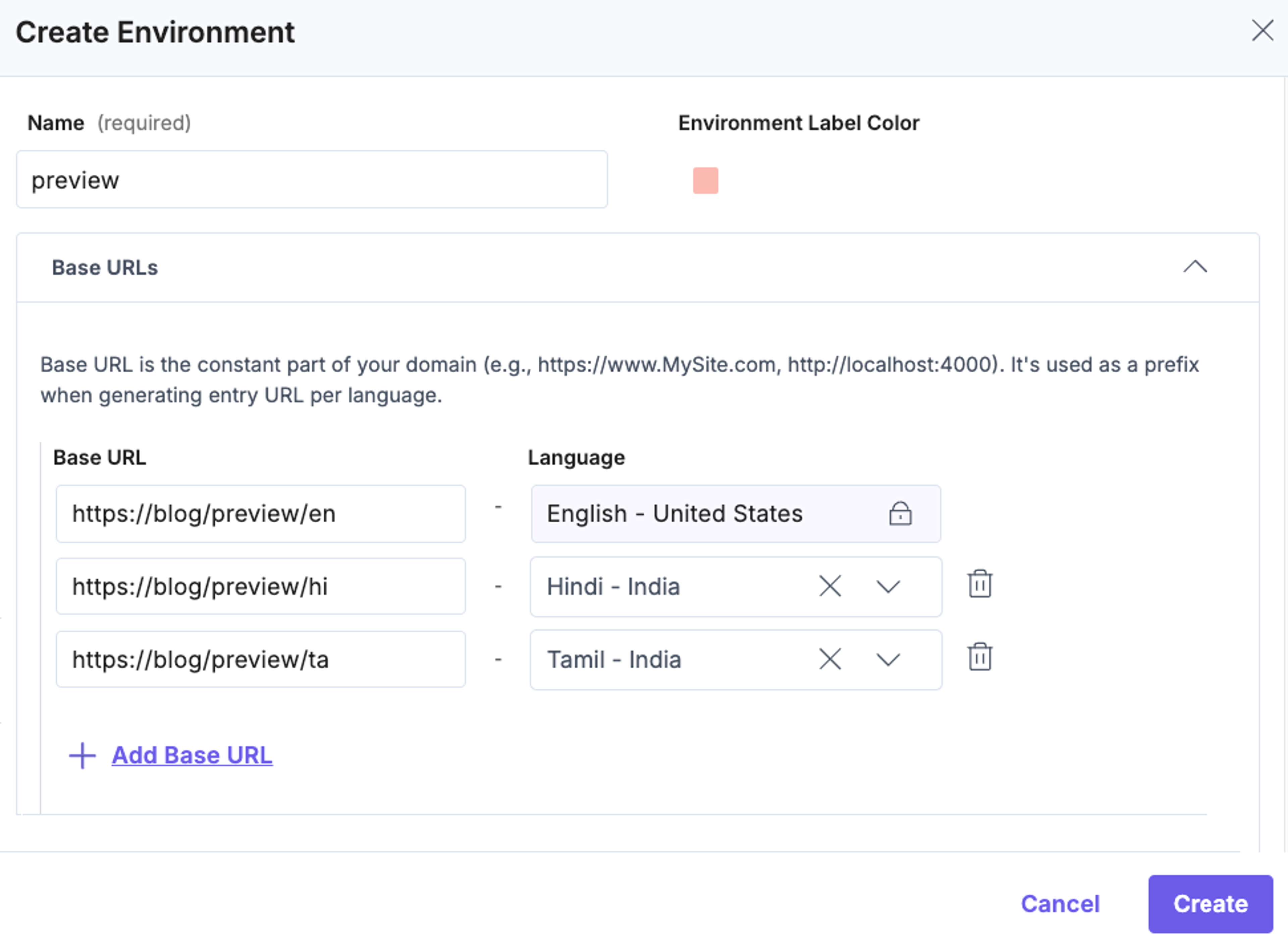 Create Environment Modal