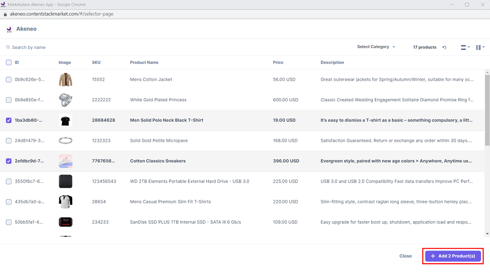 Akeneo-Products-Selector-Page