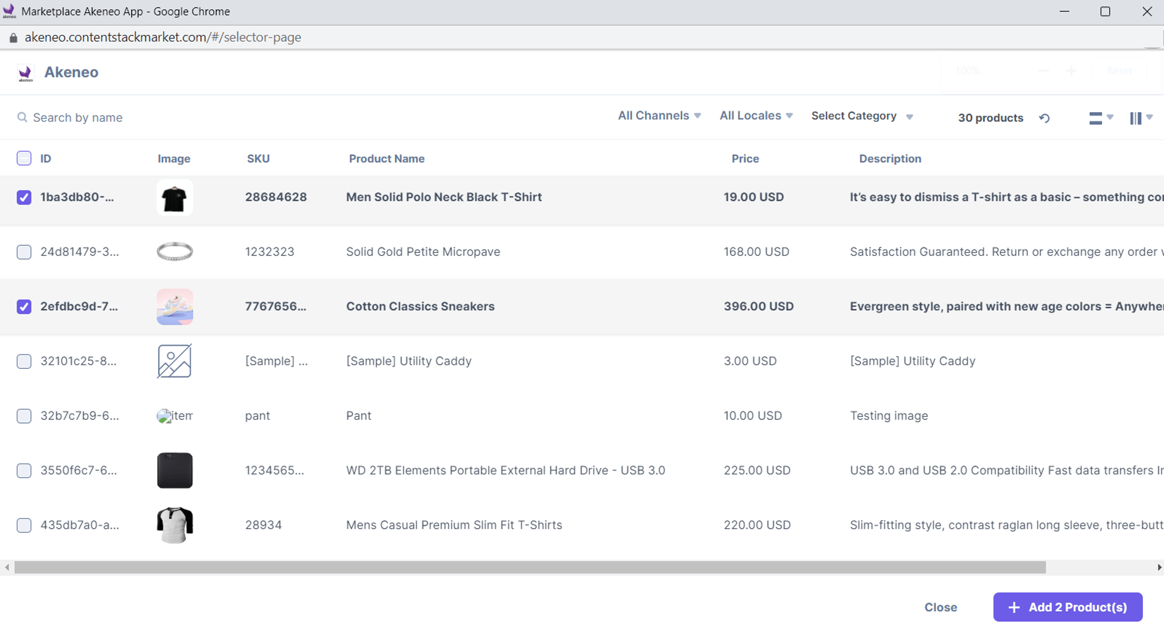 Akeneo-Products-Selector-Page