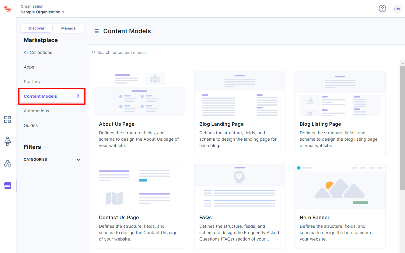 How to Import Content Models - Navigating to Content Models via Marketplace