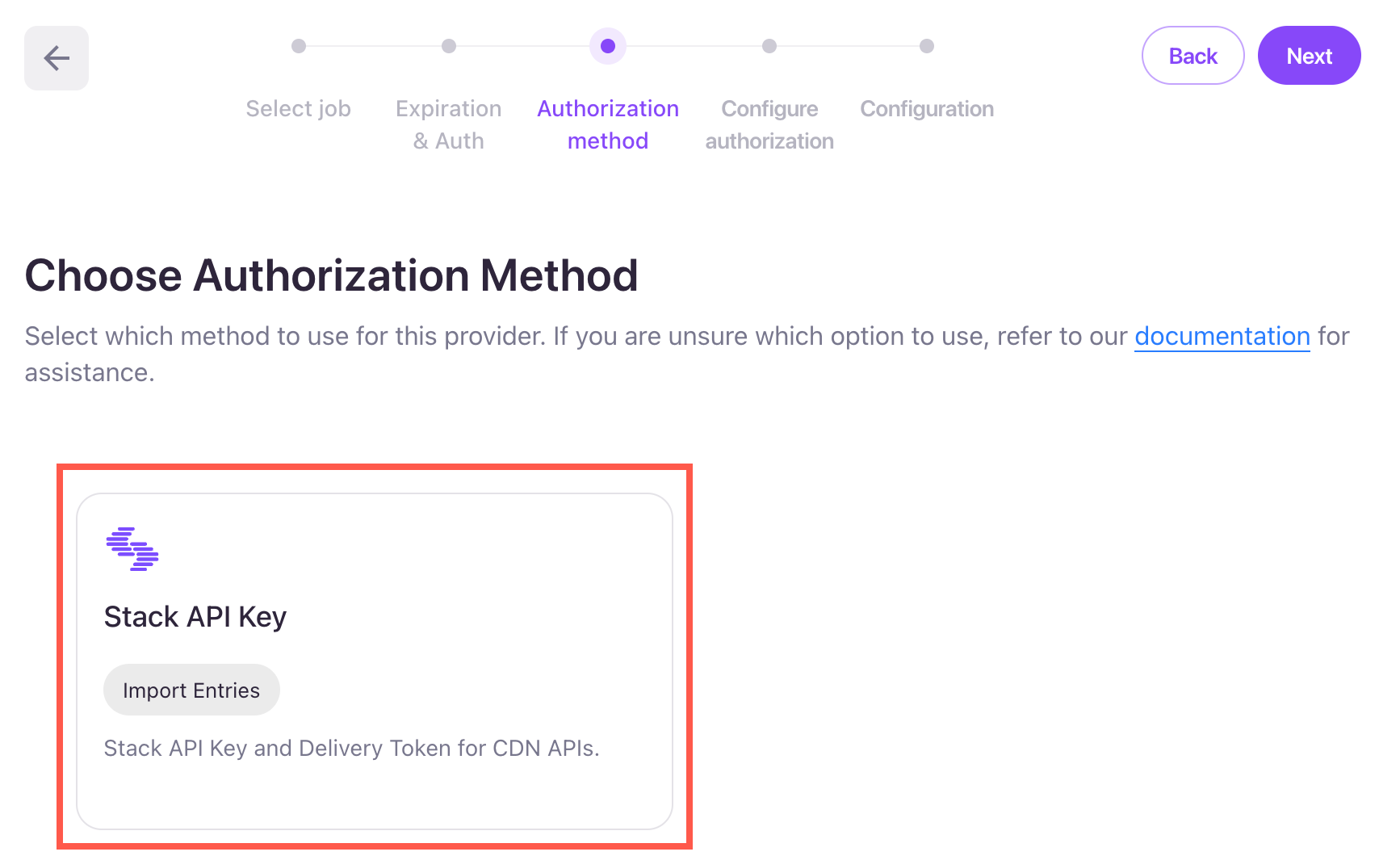 Authorization method selection screen 