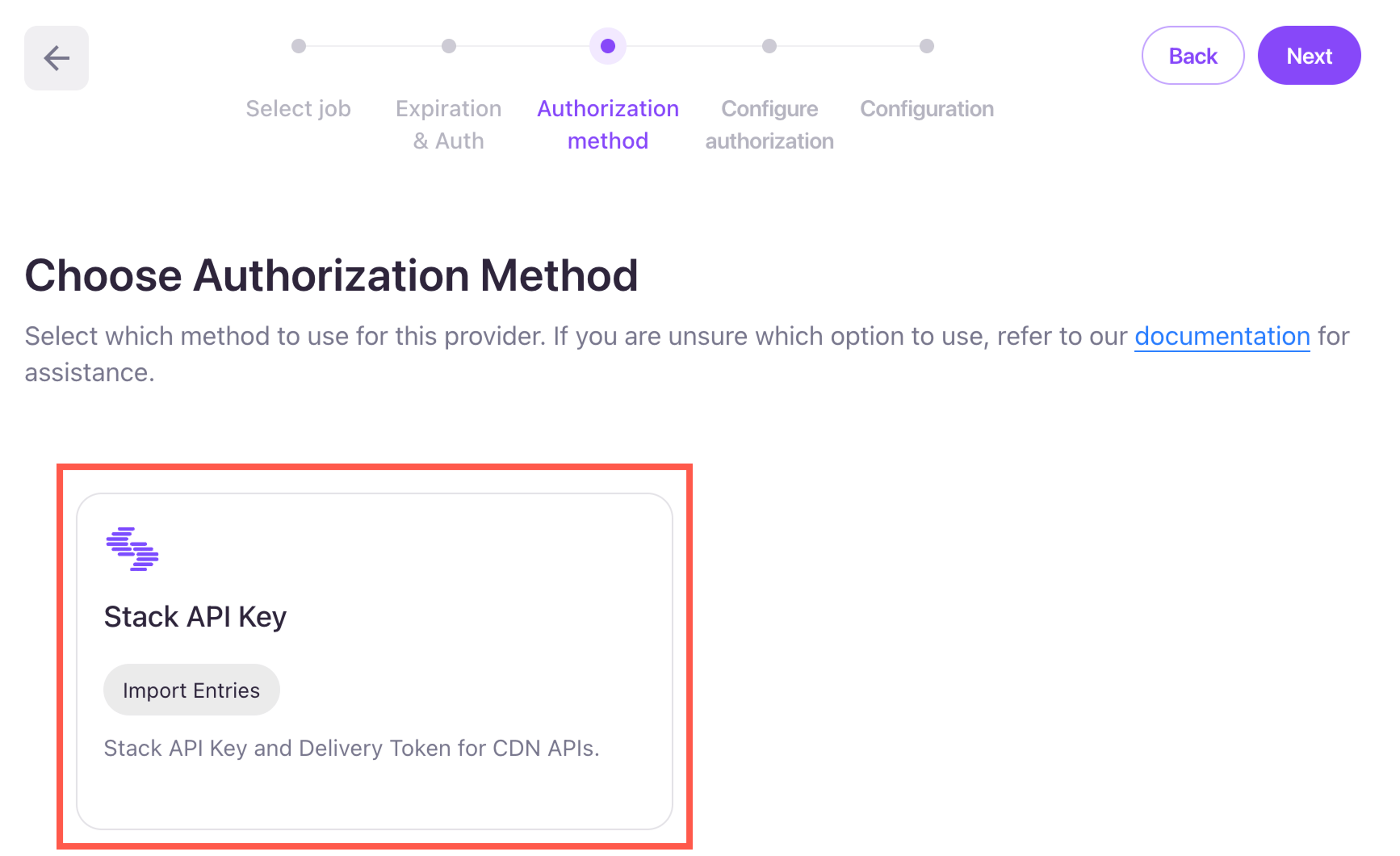 Authorization method selection screen 