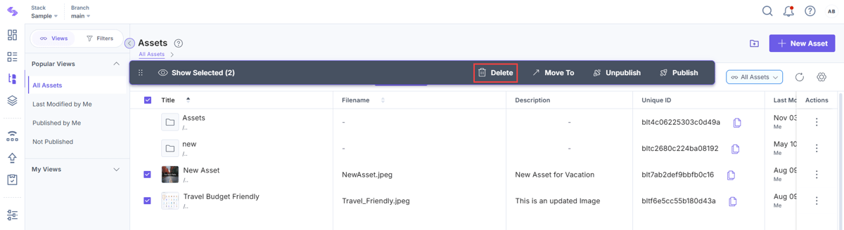 Bulk Delete Assets | Contentstack