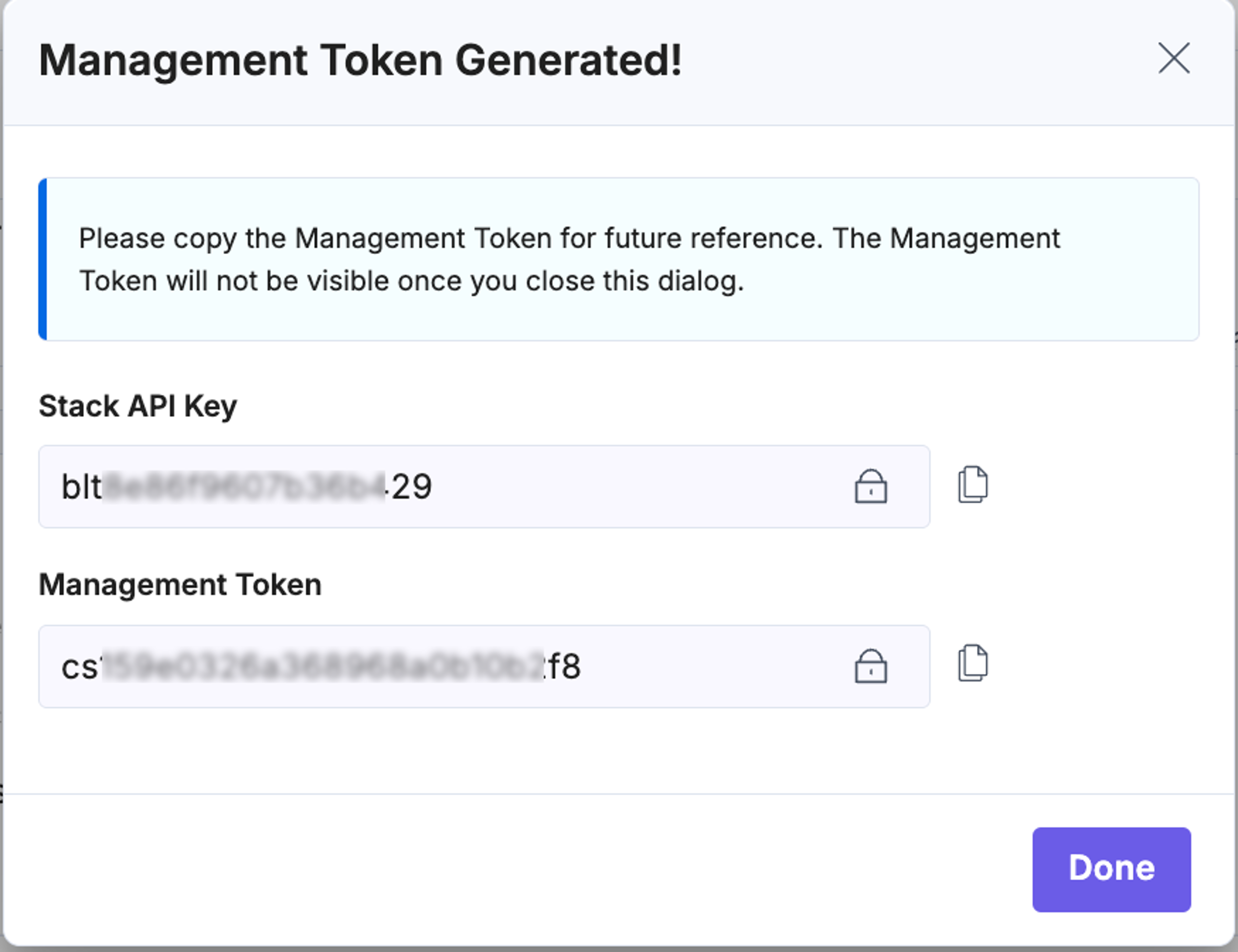 Generate Management Token Confirmation