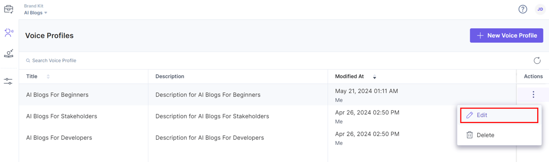 Edit a Voice Profile | Contentstack