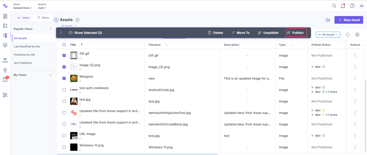 Bulk Publish Assets | Contentstack
