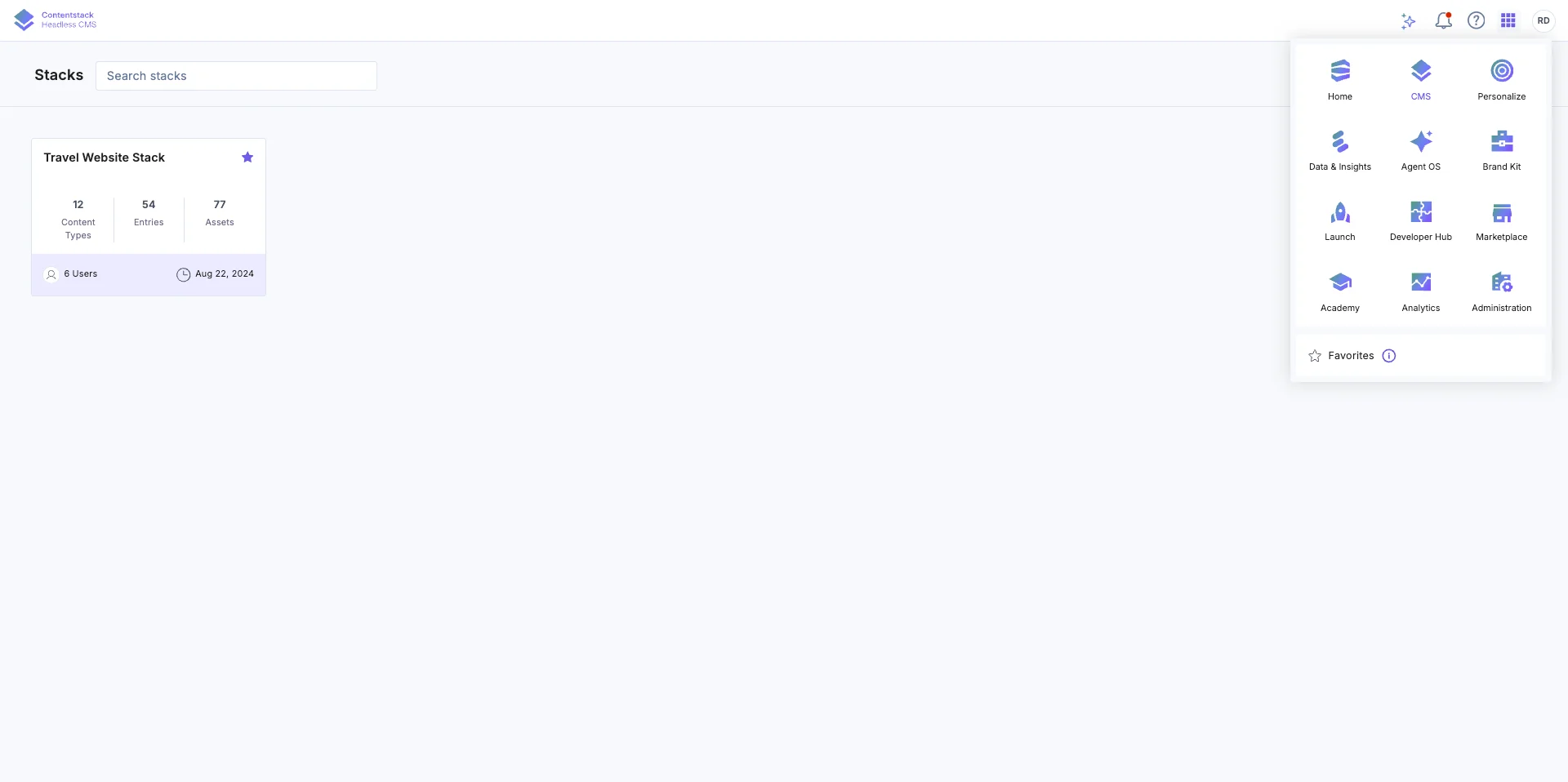 Contentstack Home and Top Navigation | Contentstack