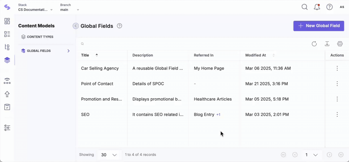Delete Global Field confirmation modal