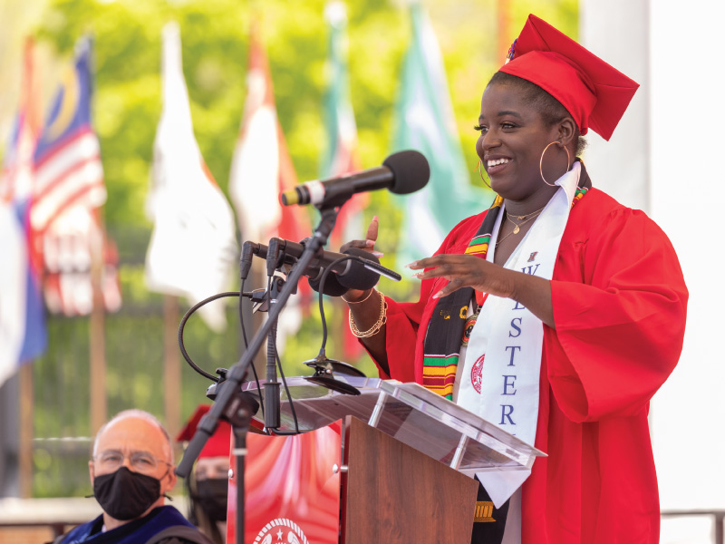 A Western Student speaking at graduation