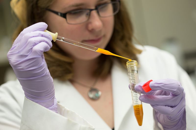 Female student in a Chemistry Lab