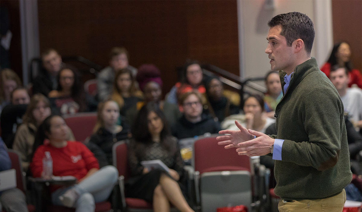 A graduate student during a class lecture.
