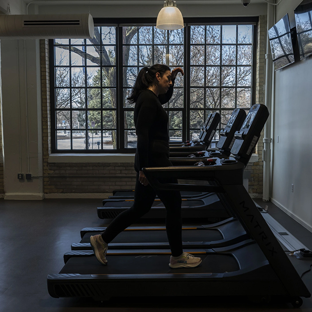 Lauren trains on a treadmill for the Reeds Lake Resolution Run.