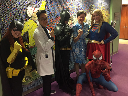 Consult rounds on the peds floor with superheroes.