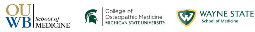 Image of Corewell health logo, Michigan State University College of Osteopathic Medicine logo and Wayne State School of Medicine logo