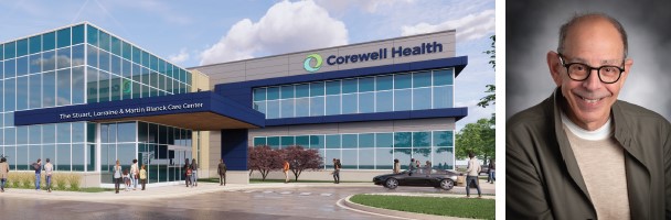 Corewell Health Building rendering and donor photo