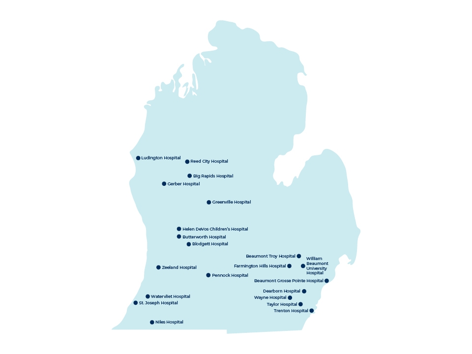 Regional map of heart and vascular facilities