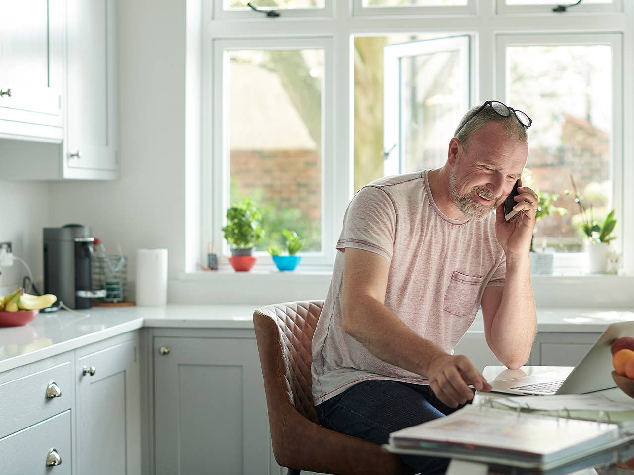 Man talking on mobile phone.