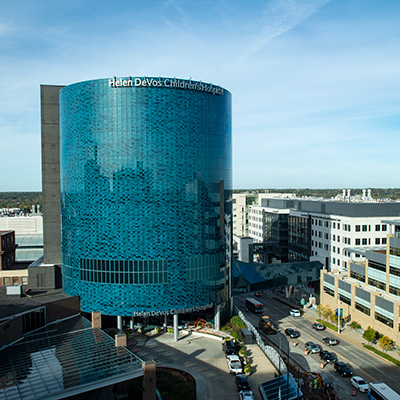 Exterior of Corewell Health Helen DeVos Children’s Hospital