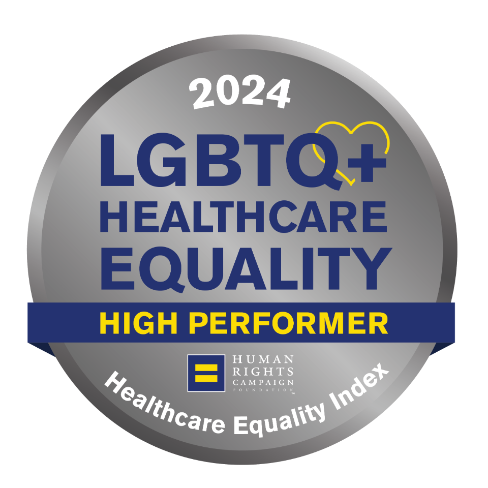 Badge for LGBTQIA+ health care equity high performer recognition