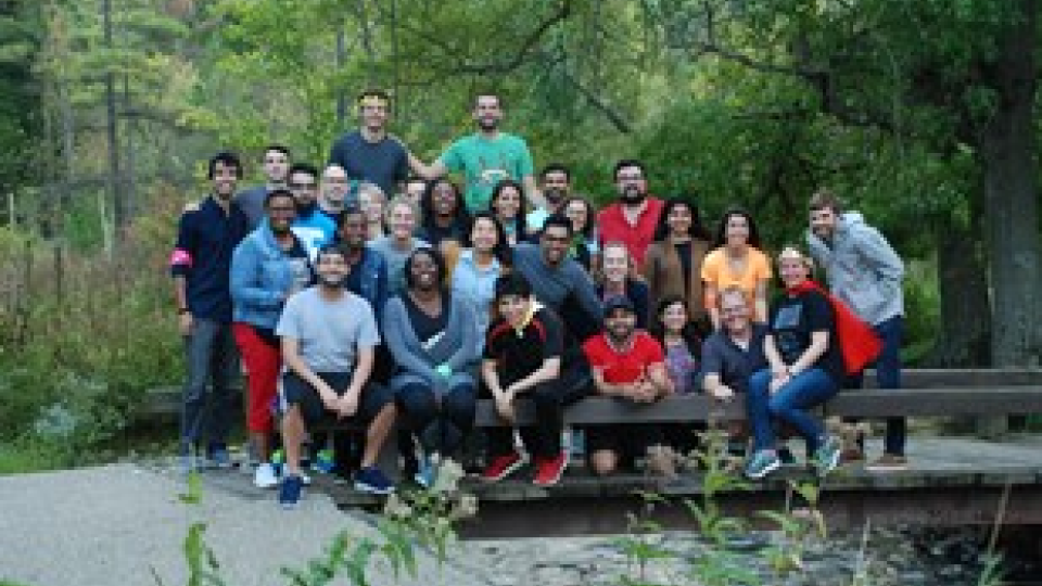 Group shot of Internal Medicine Residents at the 2018 retreat outdoors