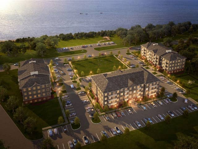 A rendering of the Lookout Point student and fellow housing development campus from an aerial view