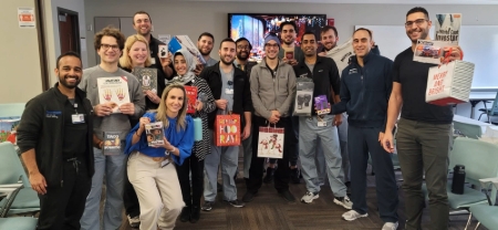 Residents with holiday gifts