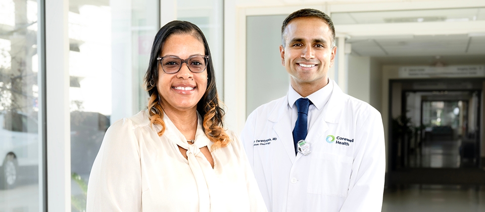 Patient with Rohan Deraniyagala, MD, radiation oncologist at Corewell Health.