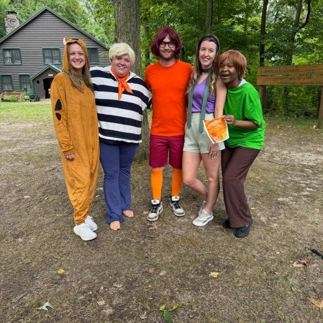 Group of residents dressed up as Scooby Doo cast during the wilderness retreat