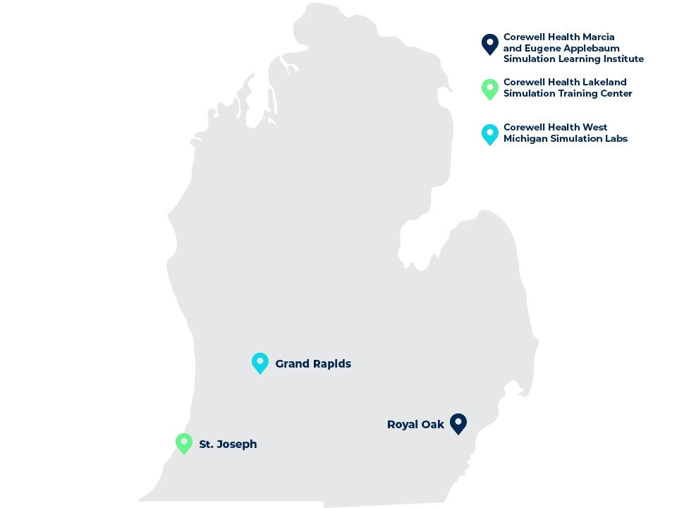 regional map of simulation training centers.