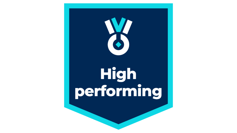 High performing award shield, a navy blue shield with the words "high performing" inside, below an award medal icon