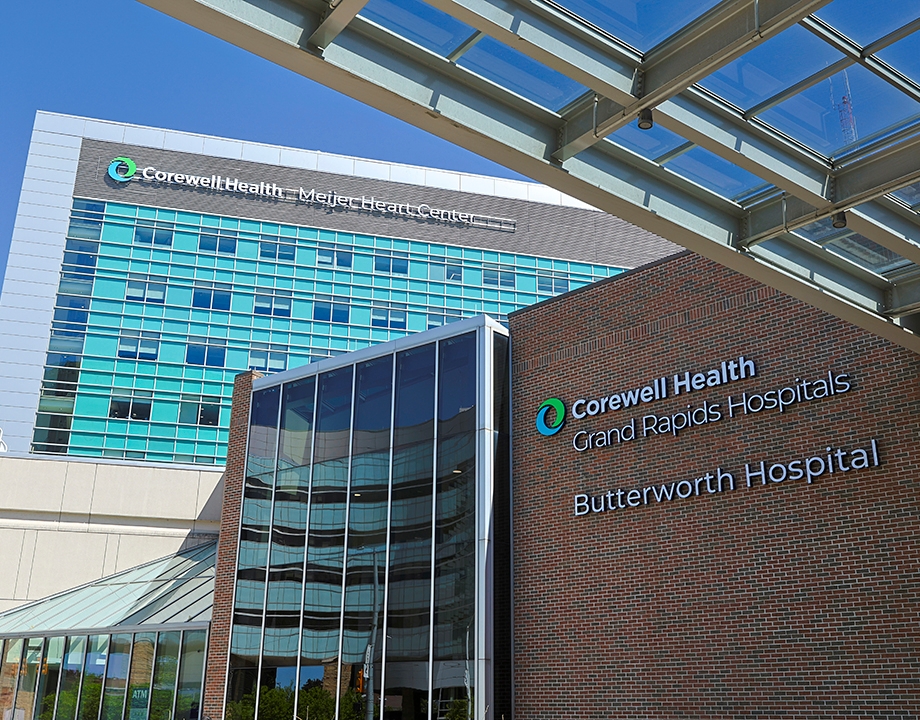 Exterior view of Corewell Health Grand Rapids Hospitals - Butterworth.