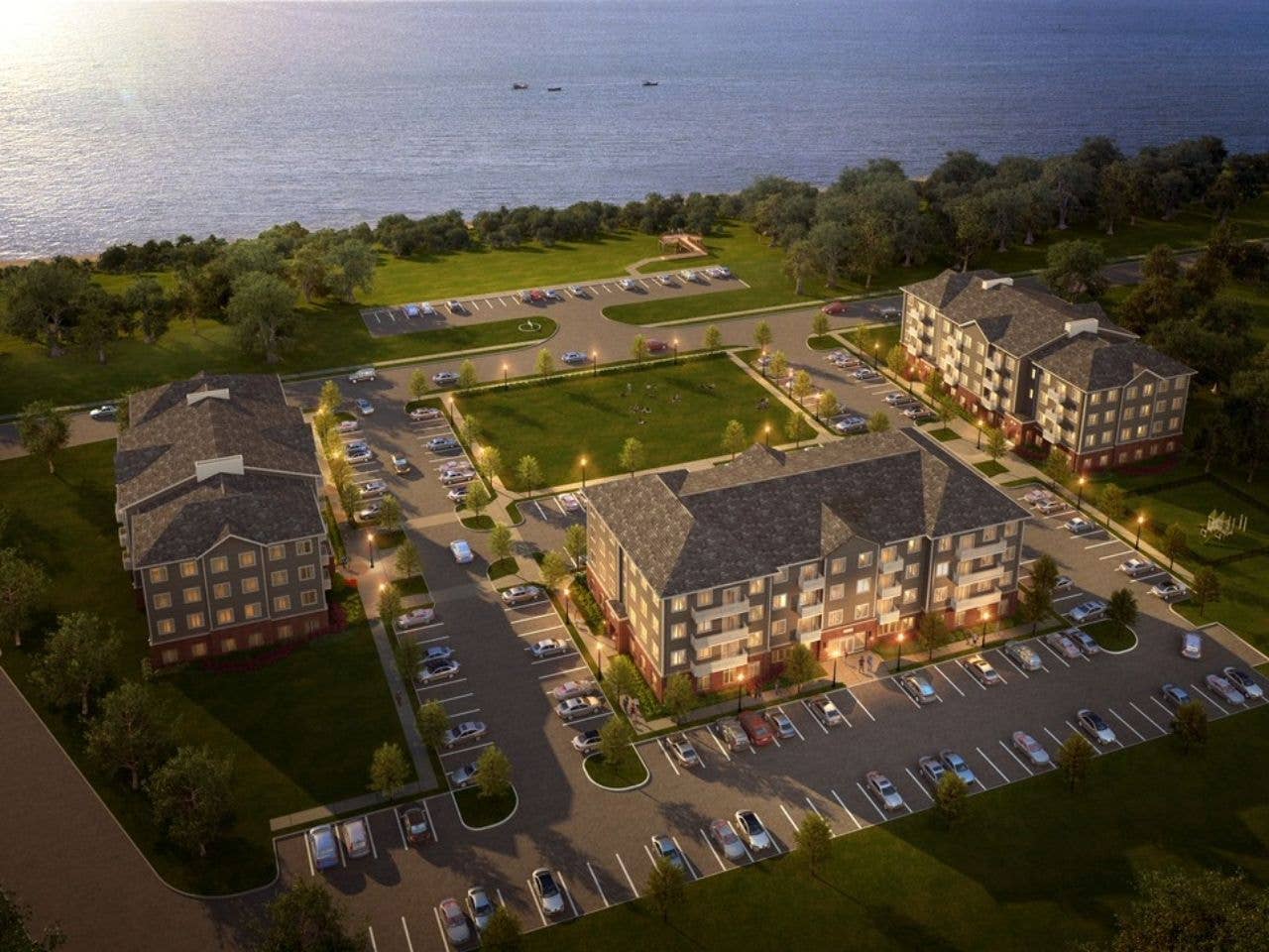A rendering of the Lookout Point student and fellow housing development campus from an aerial view
