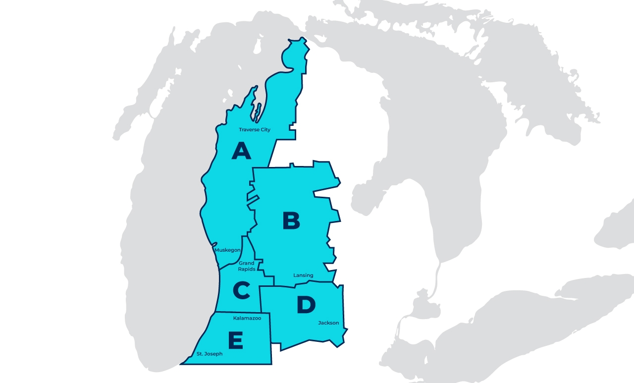 Physician liaison map for Corewell Health in Southeast Michigan.