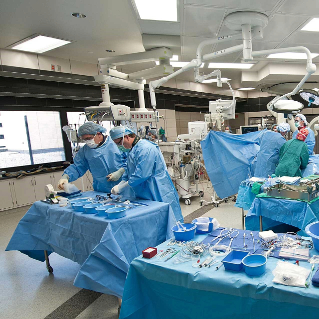 Surgical team preparing a surgical room for a surgery