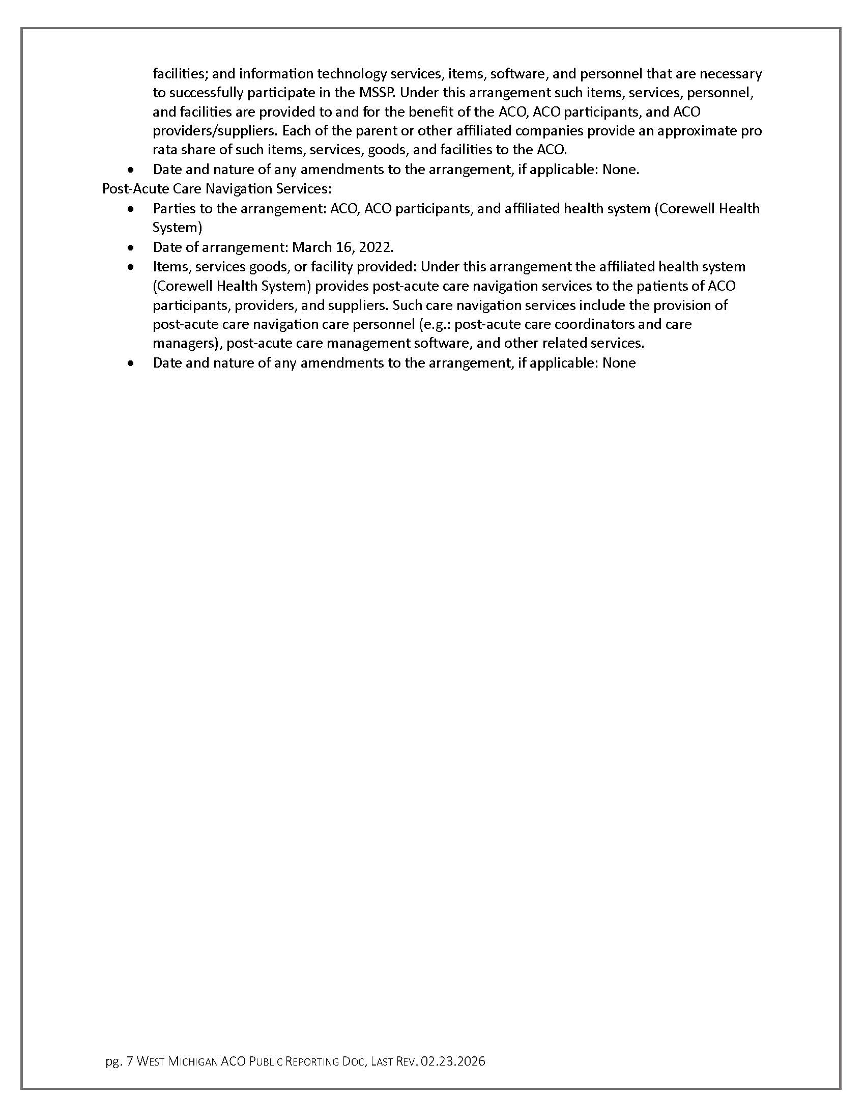 West Michigan ACO Public Reporting page 7.